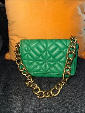 Zara Green Quilted Mini Bag with Antique-Gold Chain